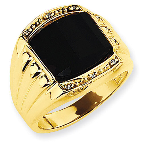 Ridged-Sides Mens Diamond and Onyx Ring Mounting 14k Gold X9471