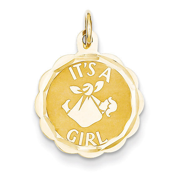 Its a Girl Scalloped Disc Charm 14k Gold Polished XAC7