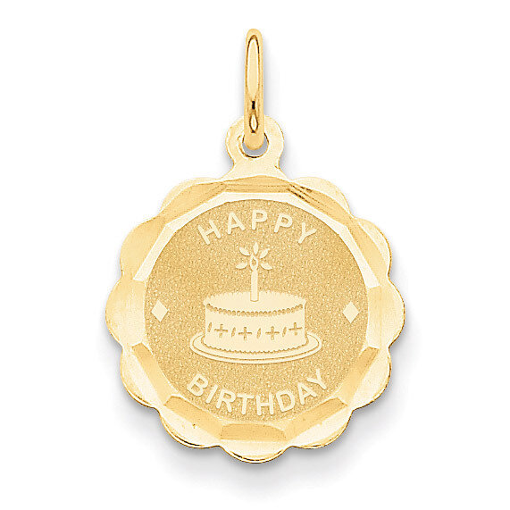 Satin Engravable Happy Birthday Charm 14k Gold Polished XAC758