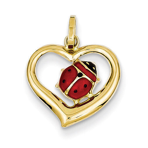 Enameled Ladybug in Heart Charm 14k Gold XAC852
