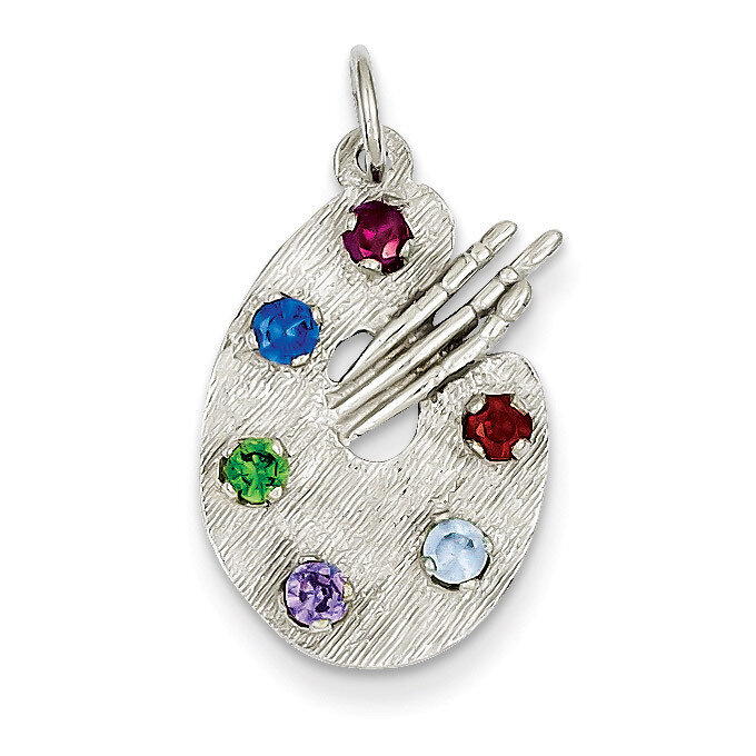Artist Palette with Synthetic Diamond Stones Charm 14k White Gold XAC933