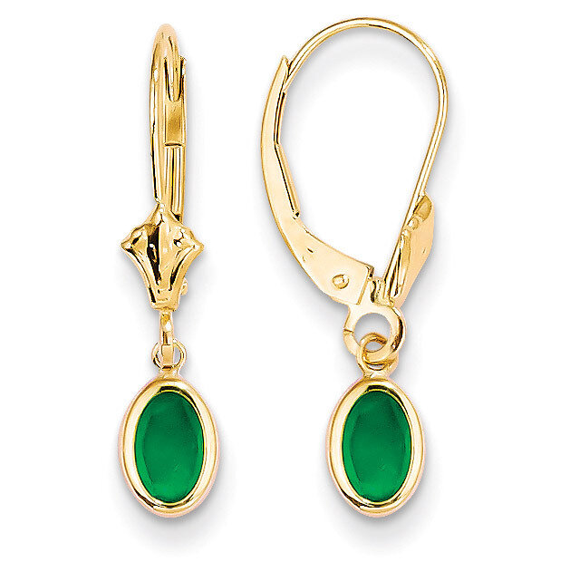 6x4 Oval Bezel May/Emerald Leverback Earrings 14k Gold XBE101