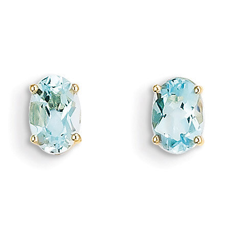6x4 Oval March/Aquamarine Post Earrings 14k Gold XBE15