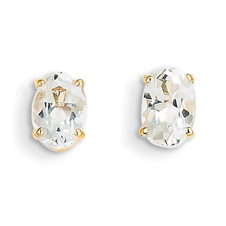 6x4 Oval April/White Zircon Post Earrings 14k Gold XBE16