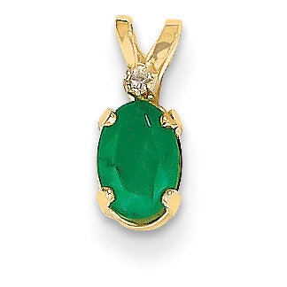 Diamond & Emerald Birthstone Pendant 14k Gold XBE160