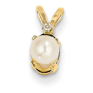 Diamond & Cultured Pearl Birthstone Pendant 14k Gold XBE161