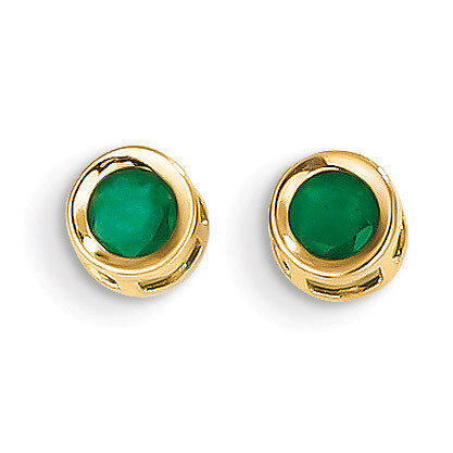 4mm Bezel May/Emerald Post Earrings 14k Gold XBE5