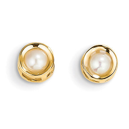 4mm Bezel June/Cultured Pearl Post Earrings 14k Gold XBE6