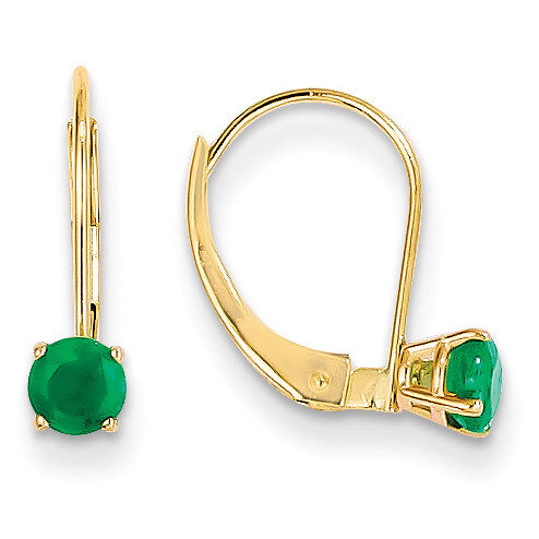4mm Round May/Emerald Leverback Earrings 14k Gold XBE77