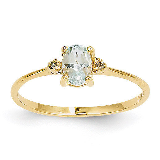 Diamond &amp; Aquamarine Birthstone Ring 14k Gold XBR204