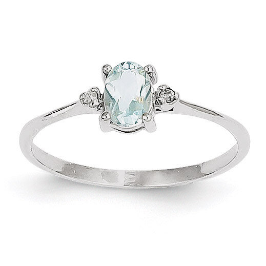 Diamond &amp; Aquamarine Birthstone Ring 14k White Gold XBR216