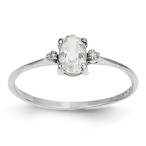 Diamond & White Topaz Birthstone Ring 14k White Gold XBR217