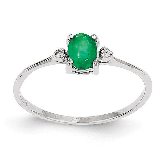 Diamond & Emerald Birthstone Ring 14k White Gold XBR218