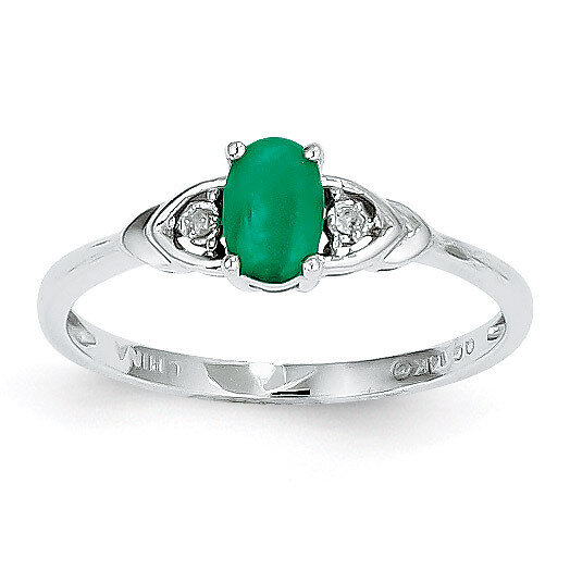 Emerald Diamond Ring 14k White Gold Genuine XBS232