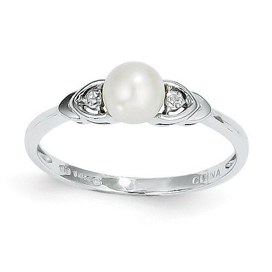 Cultured Pearl Diamond Ring 14k White Gold Genuine XBS233
