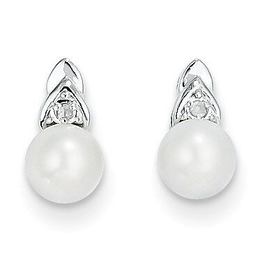 Cultured Pearl Diamond Earring 14k White Gold Genuine XBS238