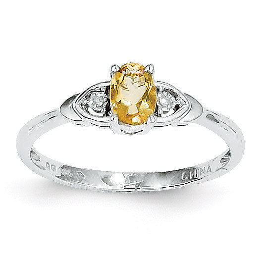 Citrine Diamond Ring 14k White Gold Genuine XBS248