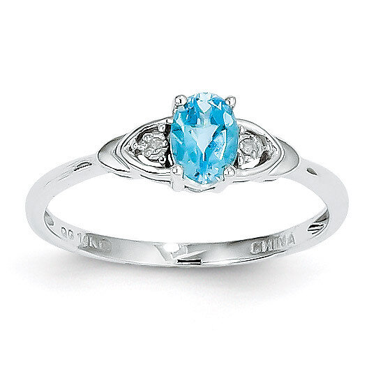 Blue Topaz Diamond Ring 14k White Gold Genuine XBS249