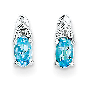 Blue Topaz Diamond Earring 14k White Gold Genuine XBS254