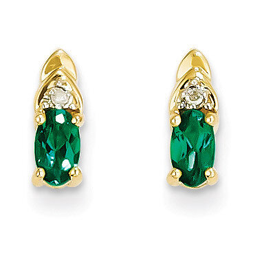 Diamond & Genuine Emerald Earrings 14k Gold XBS273