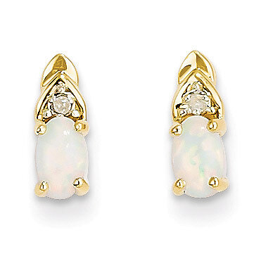 Diamond & Genuine Opal Earrings 14k Gold XBS288