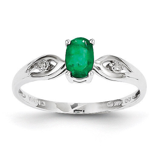 Emerald Diamond Ring 14k White Gold Genuine XBS304