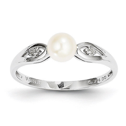 Cultured Pearl Diamond Ring 14k White Gold Genuine XBS305