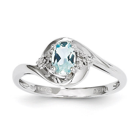 Aquamarine Diamond Ring 14k White Gold Genuine XBS374