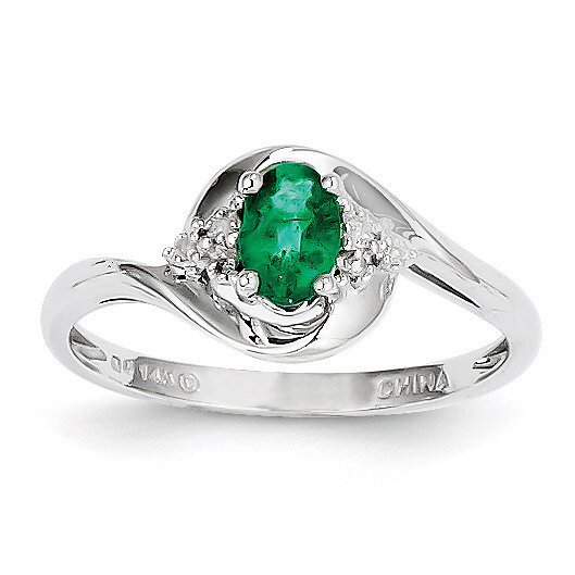 Emerald Diamond Ring 14k White Gold Genuine XBS376