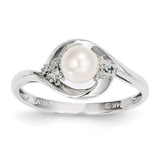Cultured Pearl Diamond Ring 14k White Gold Genuine XBS377