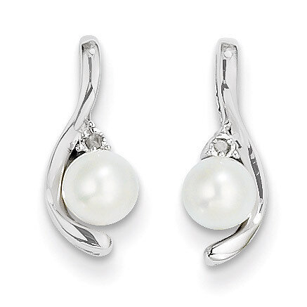 Cultured Pearl Diamond Earring 14k White Gold Genuine XBS382