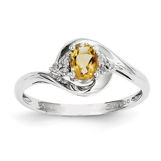 Citrine Diamond Ring 14k White Gold Genuine XBS392