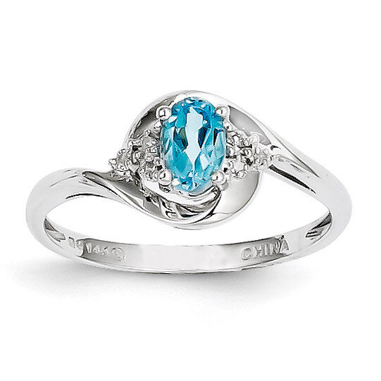 Blue Topaz Diamond Ring 14k White Gold Genuine XBS393