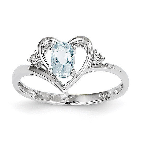 Aquamarine Diamond Ring 14k White Gold Genuine XBS446