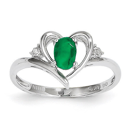 Emerald Diamond Ring 14k White Gold Genuine XBS448