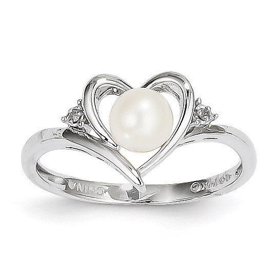 Cultured Pearl Diamond Ring 14k White Gold Genuine XBS449