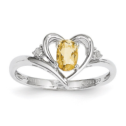 Citrine Diamond Ring 14k White Gold Genuine XBS464