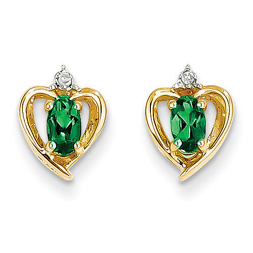 Diamond & Genuine Emerald Earrings 14k Gold XBS489