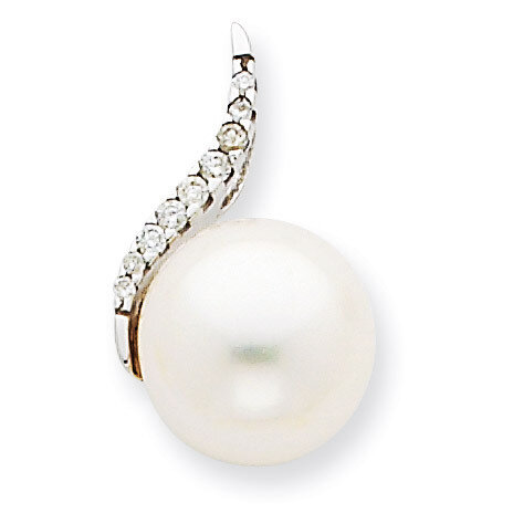 Diamond and (9-10mm) Button Cultured Pearl Pendant 14k White Gold XCH667