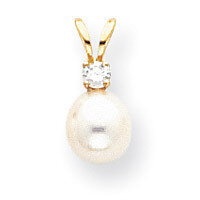 6mm Cultured Pearl & .06ct. Diamond Pendant Mounting 14k Gold XD23