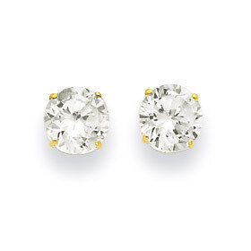 6mm Round Synthetic Diamond Post Earrings 14k Gold XD29CZ