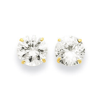 8mm Round Synthetic Diamond Post Earrings 14k Gold XD31CZ
