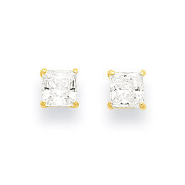 4mm Square Synthetic Diamond Post Earrings 14k Gold XD37CZ, MPN: XD37CZ, 716838209934
