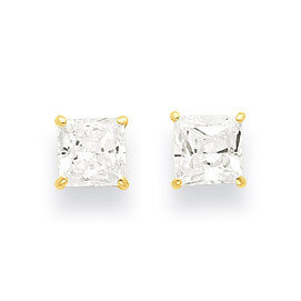 5mm Square Synthetic Diamond Post Earrings 14k Gold XD38CZ