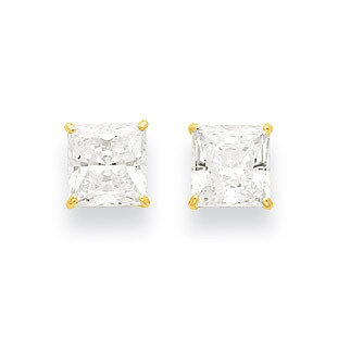 6mm Square Synthetic Diamond Post Earrings 14k Gold XD39CZ