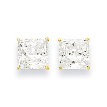 8mm Square Synthetic Diamond Post Earrings 14k Gold XD41CZ, MPN: XD41CZ, 716838209972