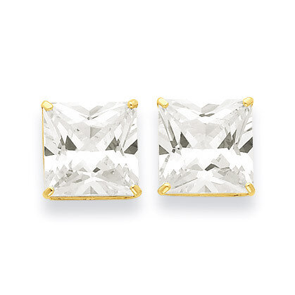 11mm Square Synthetic Diamond Post Earrings 14k Gold XD44CZ, MPN: XD44CZ, 716838210008