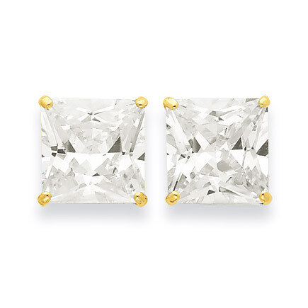 12mm Square Synthetic Diamond Post Earrings 14k Gold XD45CZ