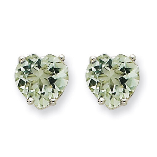 8mm Heart Green Quartz Earring 14k White Gold XE100WCG