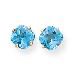 6x6mm Cushion Blue Topaz Checker earring 14k Gold XE107BC, MPN: XE107BC, 883957090634